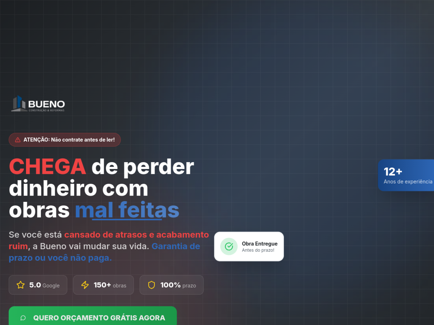 Preview do site Bueno Construção — Construção · Materiais